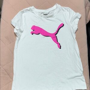 Puma White Tee with Pink Jumping Cat Logo